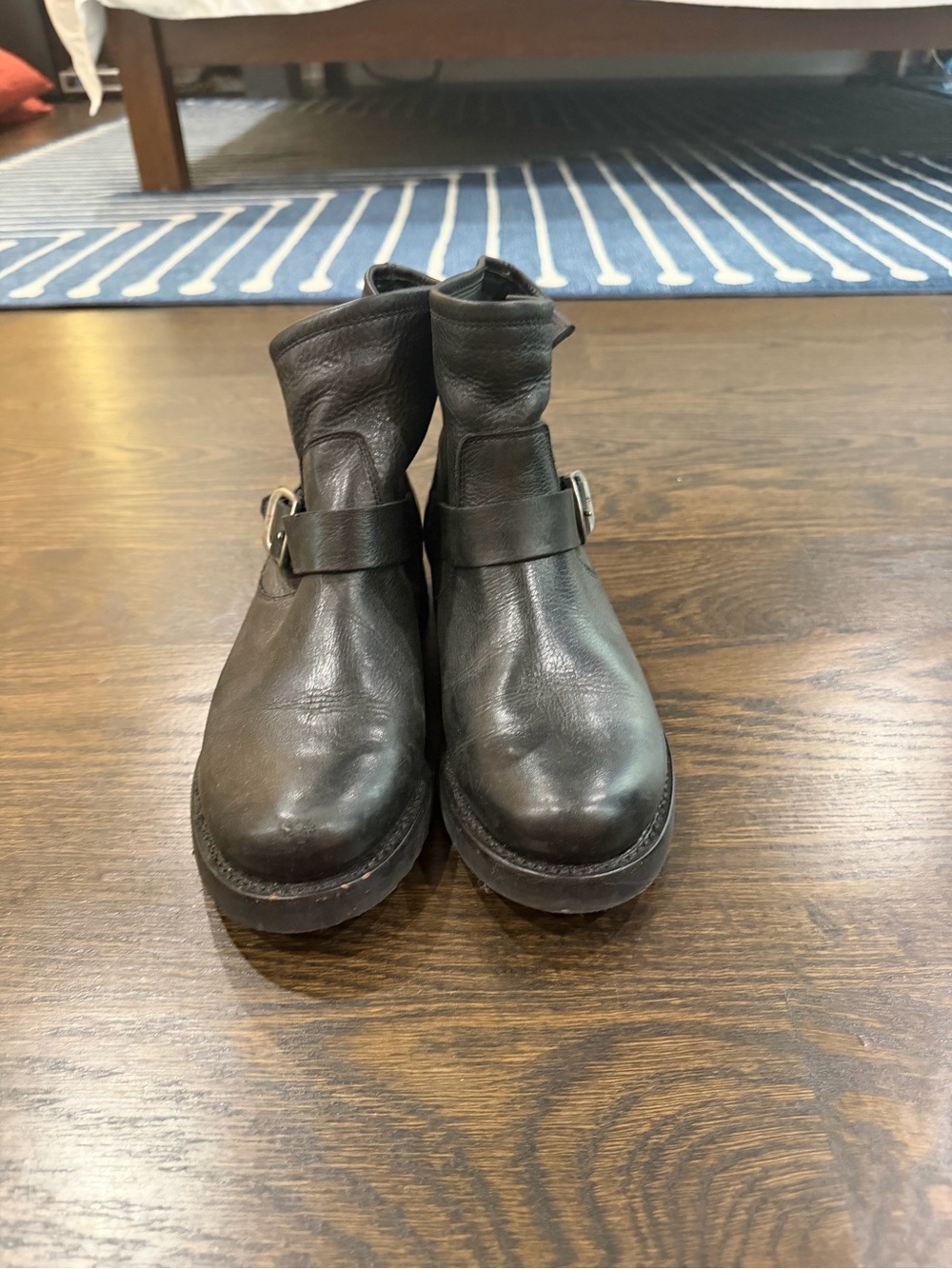 FRYE Veronica Black Leather Buckle Moto Ankle Boots